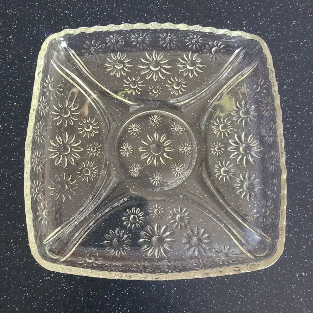 Vintage 1950s 1960s Pressed Patterned Glass Dishes Starburst Floral Fruit Styles